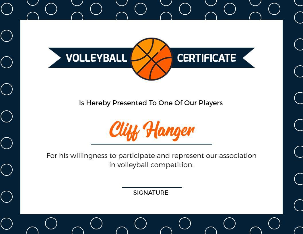 Bold Navy Blue Volleyball Participation Award Certificate Template