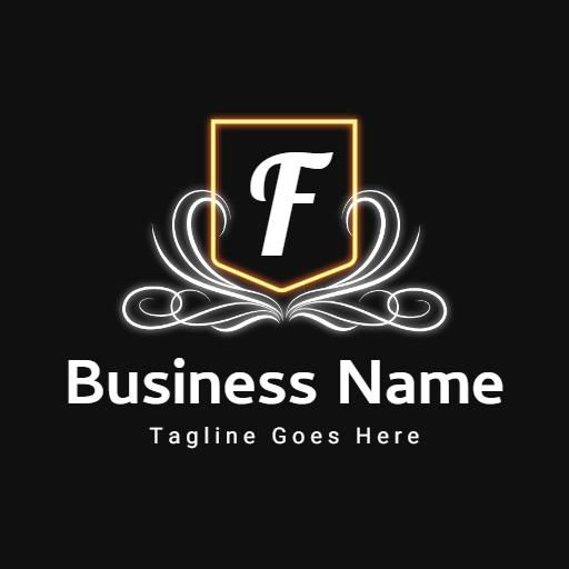 Bold Neon Letter F with Elegant Swirls Logo Template