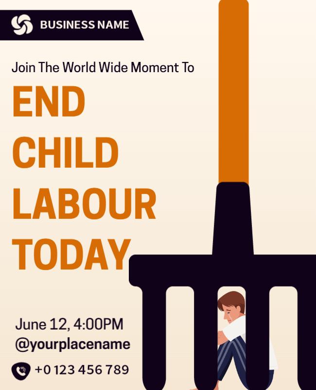 Bold Orange Advocacy to End Child Labor Today Poster Template