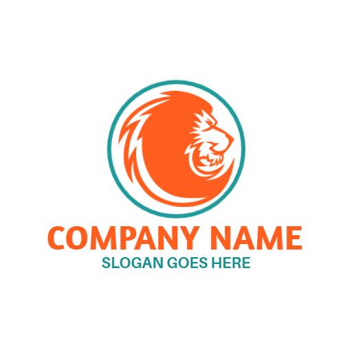 Bold Orange and Aqua Circular Lion Design Logo Template