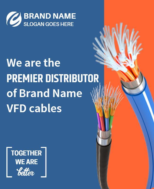 Bold Orange and Blue Cable Distribution Announcement Poster Template