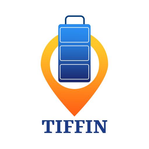 Bold Orange and Blue Tiffin Delivery Service Logo Template