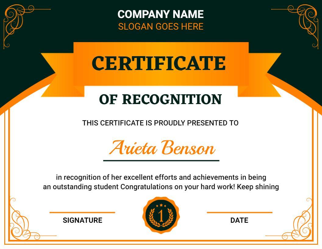 Bold Orange Award for Outstanding Recognition Certificate Template
