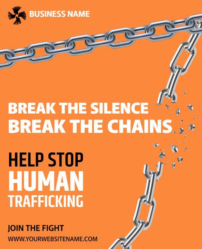 Bold Orange Awareness Campaign Against Human Trafficking Poster Template