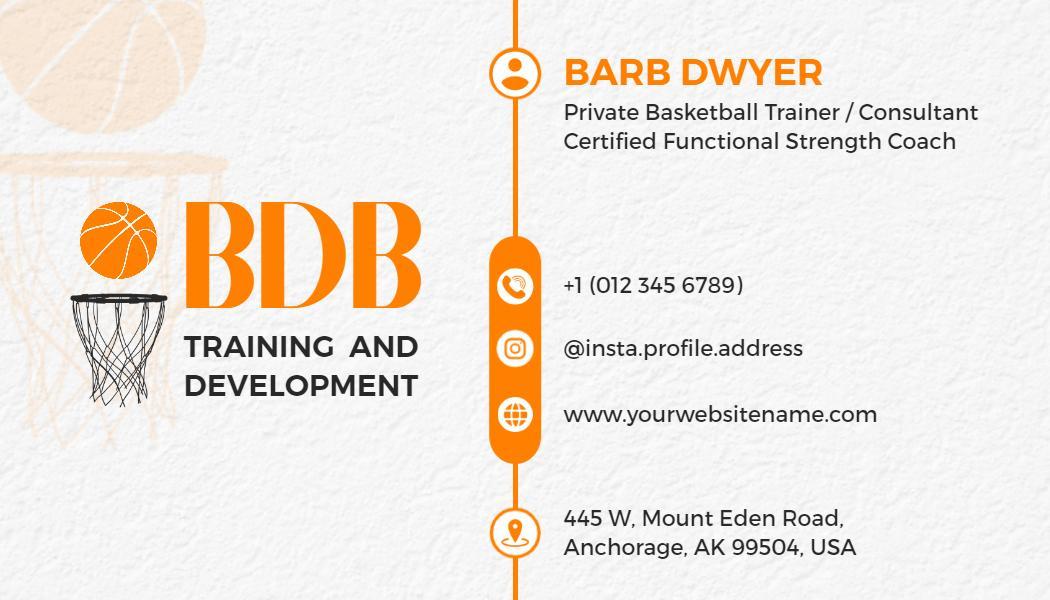 Bold Orange Basketball Trainer Consultant Visiting Card Template