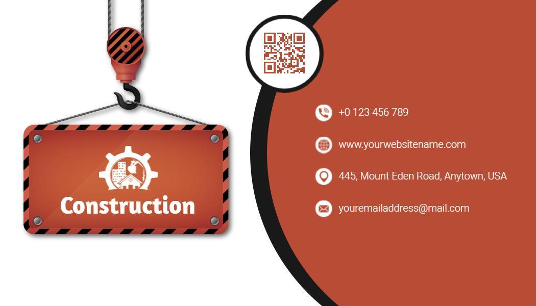 Bold Orange Construction Industry Signage Business Card Template