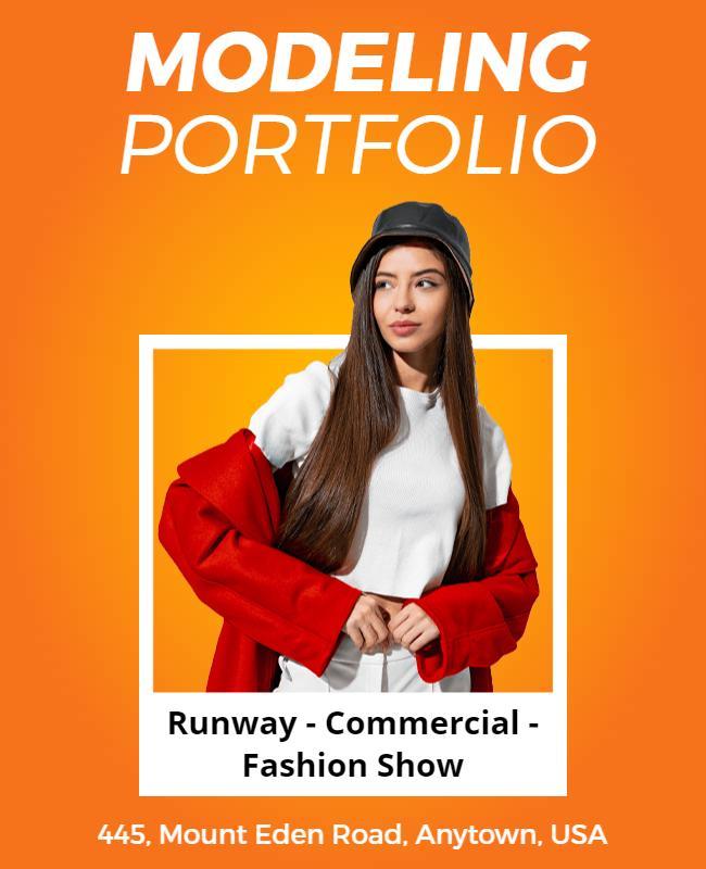Bold Orange Fashion Modeling Portfolio Flyer Template