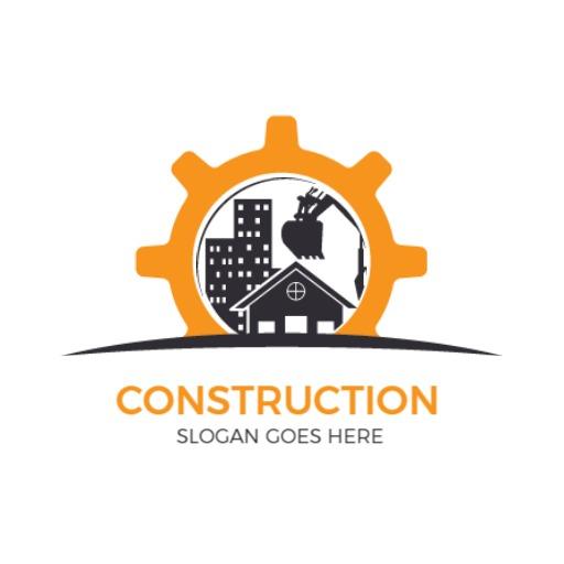 Bold Orange Gear Design Showcasing Construction Progress Logo Template