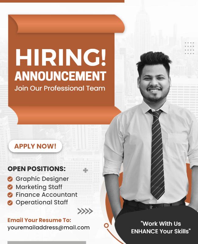 Bold Orange Hiring Announcement for Professional Team Poster Template