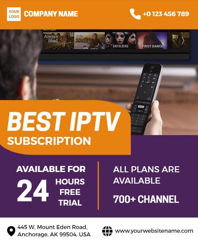 Bold Orange IPTV Subscription with 24 Hour Free Trial Poster Template