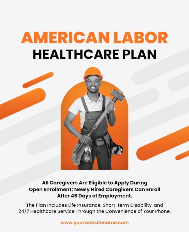 Bold Orange Labor Healthcare Plan Benefits Poster Template