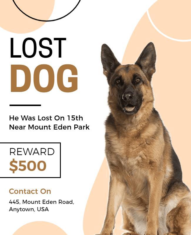 Bold Orange Lost Dog Announcement Poster Template
