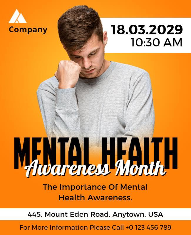 Bold Orange Mental Health Awareness Event Poster Template