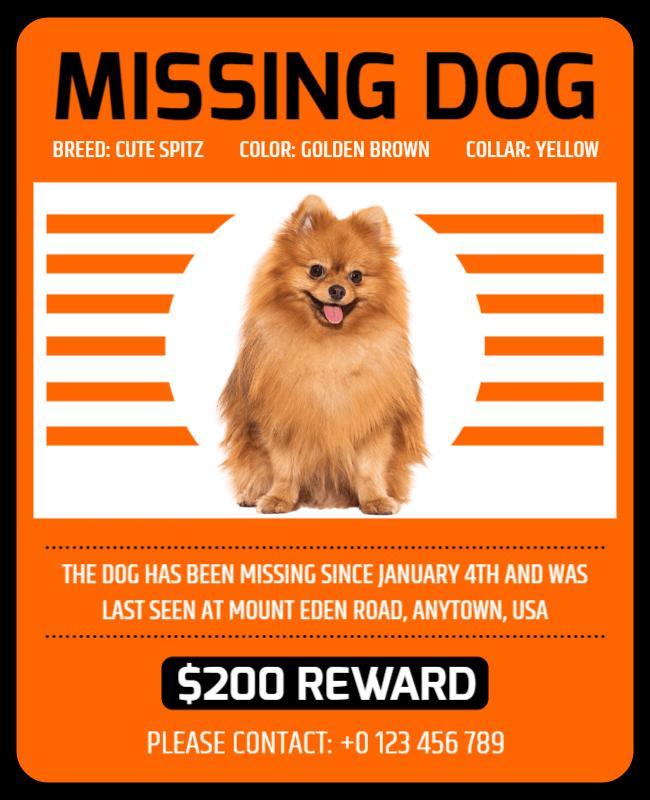 Bold Orange Missing Dog Announcement Poster Template
