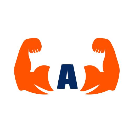 Bold Orange Muscles Highlighting the Letter A in Alphabet Logo Template