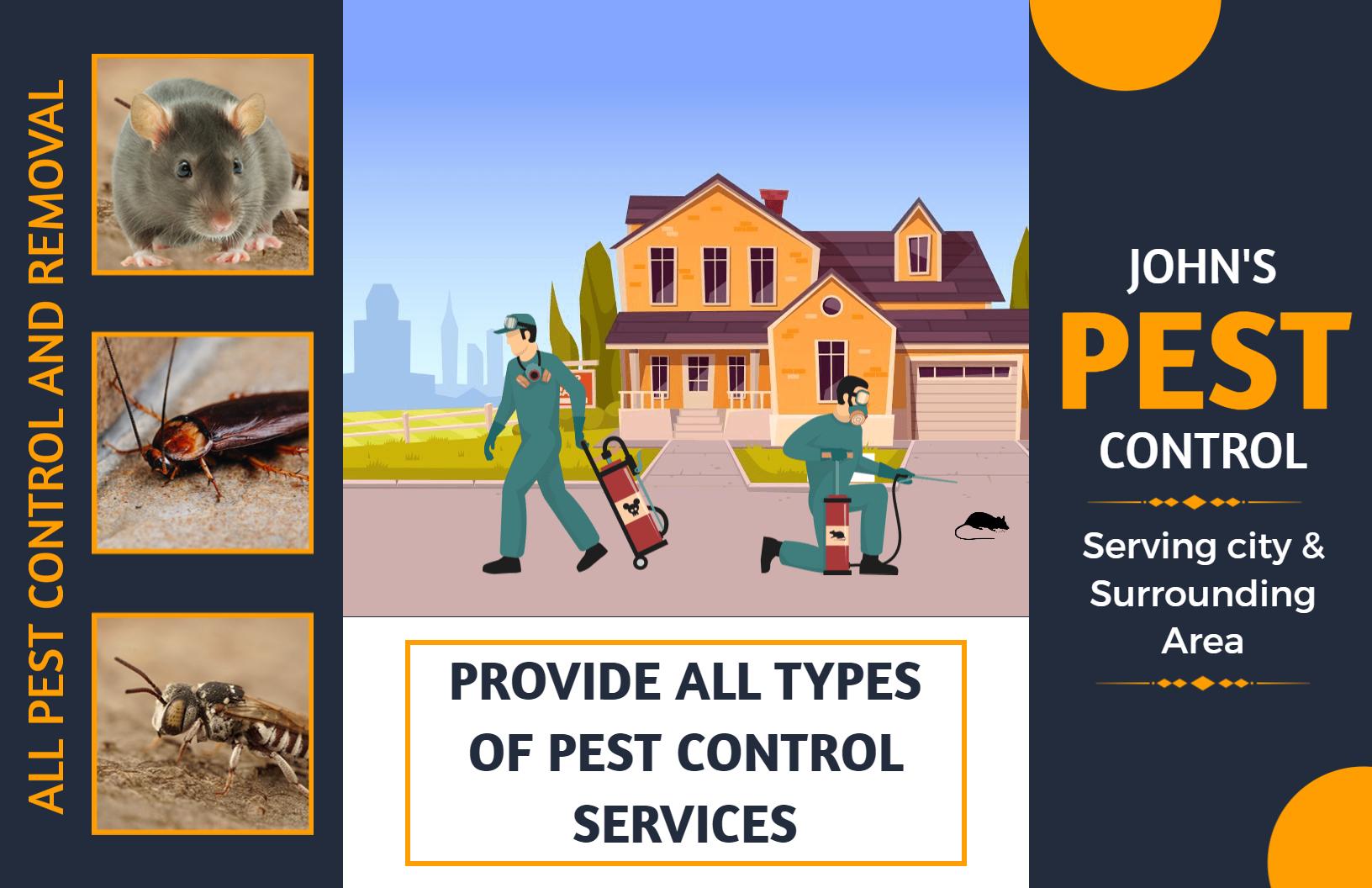 Bold Orange Pest Control Services Removal and Management Brochure Template