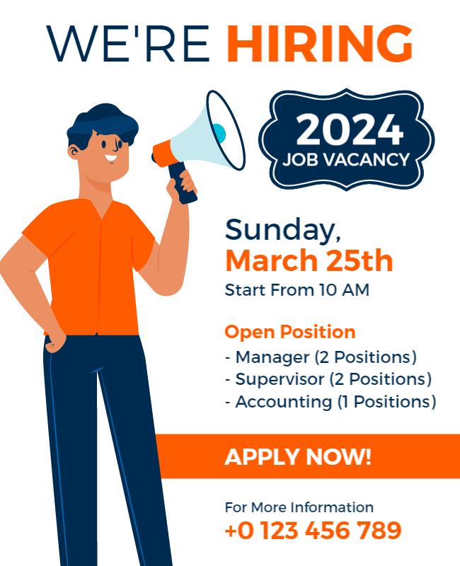 Bold Orange Recruitment Job Vacancy Announcement Poster Template