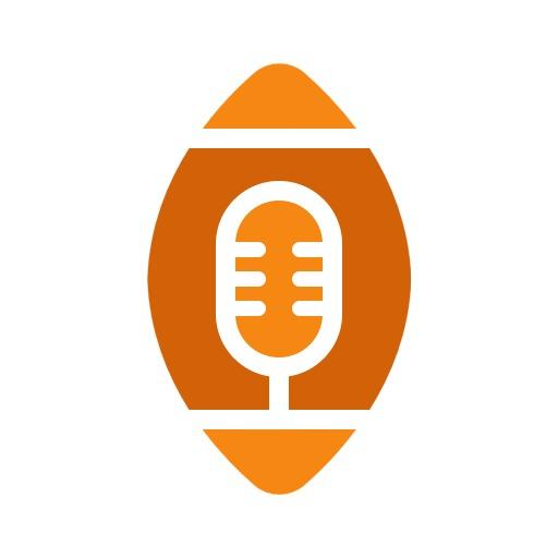 Bold Orange Rugby Ball Design Featuring Microphone Logo Template