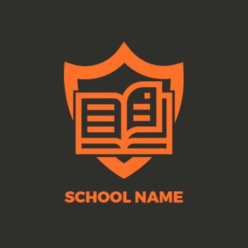Bold Orange Shield Design Highlighting Knowledge in School Logo Template