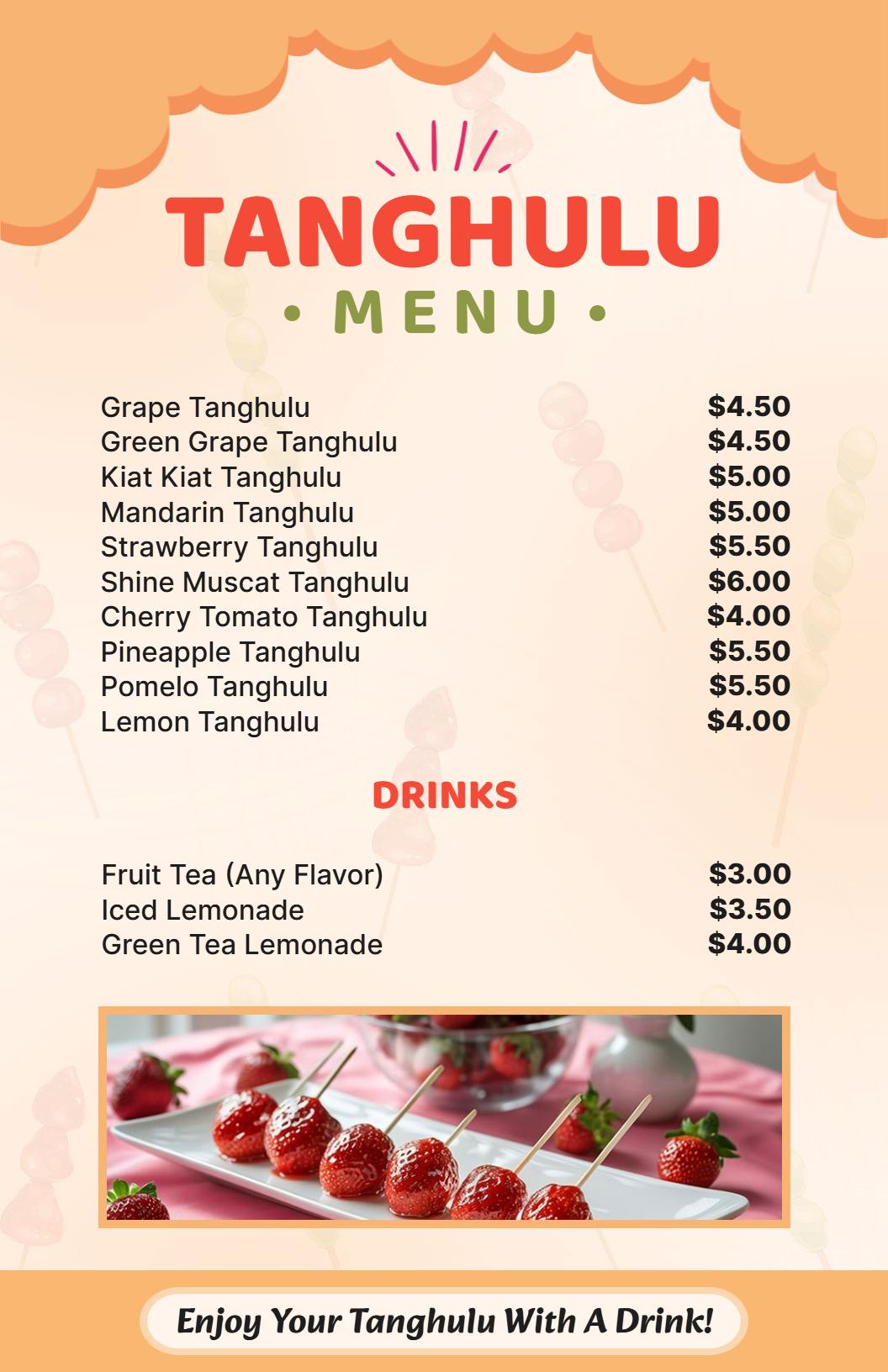 Bold Orange Tanghulu Selection Menu Template