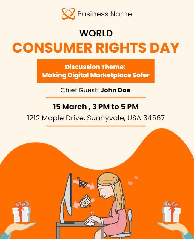 Bold Orange World Consumer Rights Day Discussion Poster Template