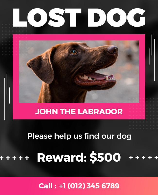 Bold Pink and Black Lost Dog Announcement Flyer Template