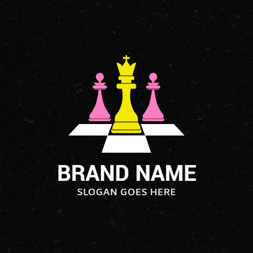Bold Pink and Yellow Chess Pieces on Classic Board Logo Template