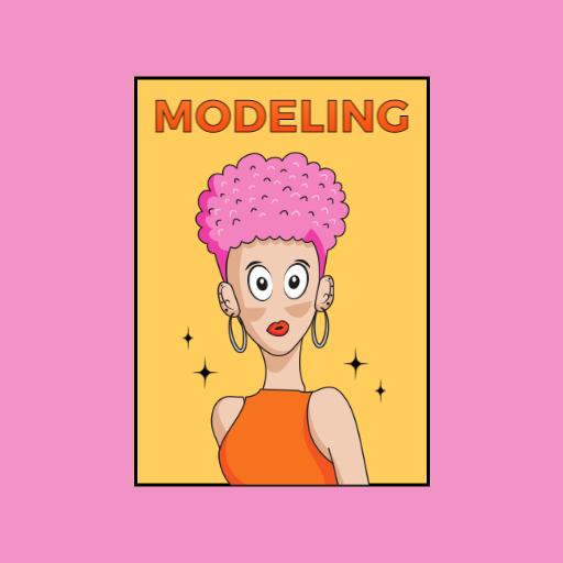 Bold Pink and Yellow Retro Modeling Character Logo Template