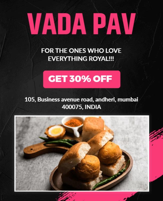 Bold Pink Promotional Vada Pav Discount Offer Poster Template