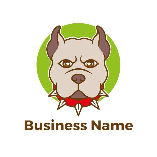 Bold Pitbull Illustration Encircled by Green Background Logo Template