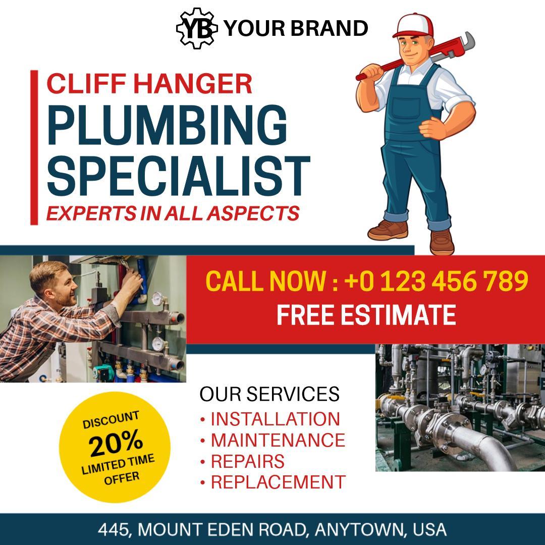 Bold Plumbing Specialist Service with Discount Offer Ad Template