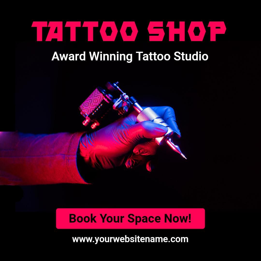 Bold Purple and Pink Tattoo Studio Promotion Ad Template