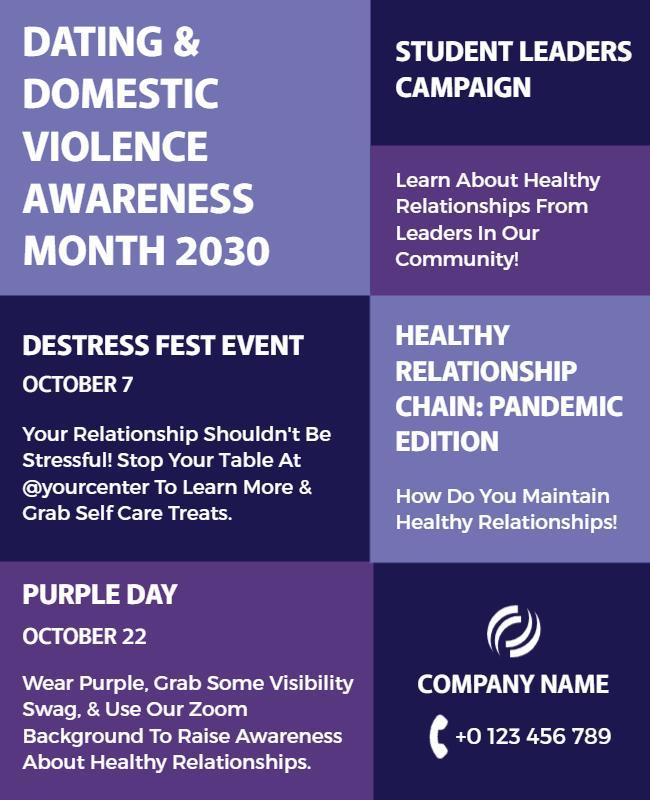 Bold Purple Awareness Campaign for Healthy Relationships Poster Template