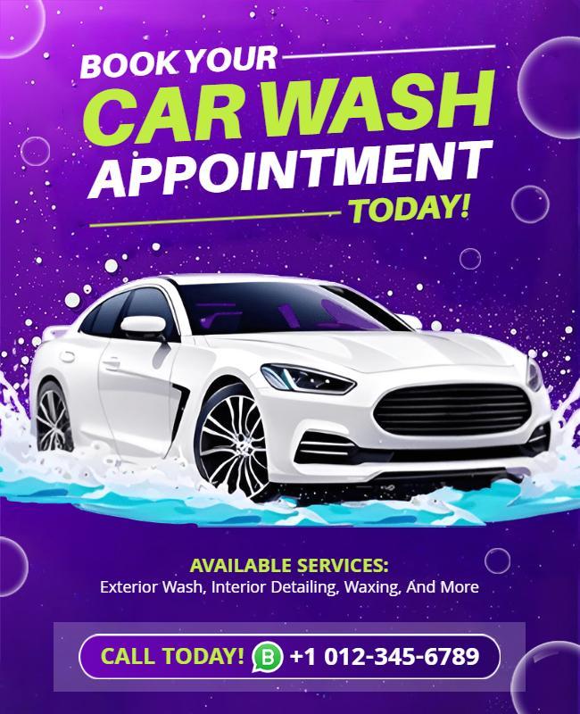 Bold Purple Car Wash Appointment Booking Poster Template