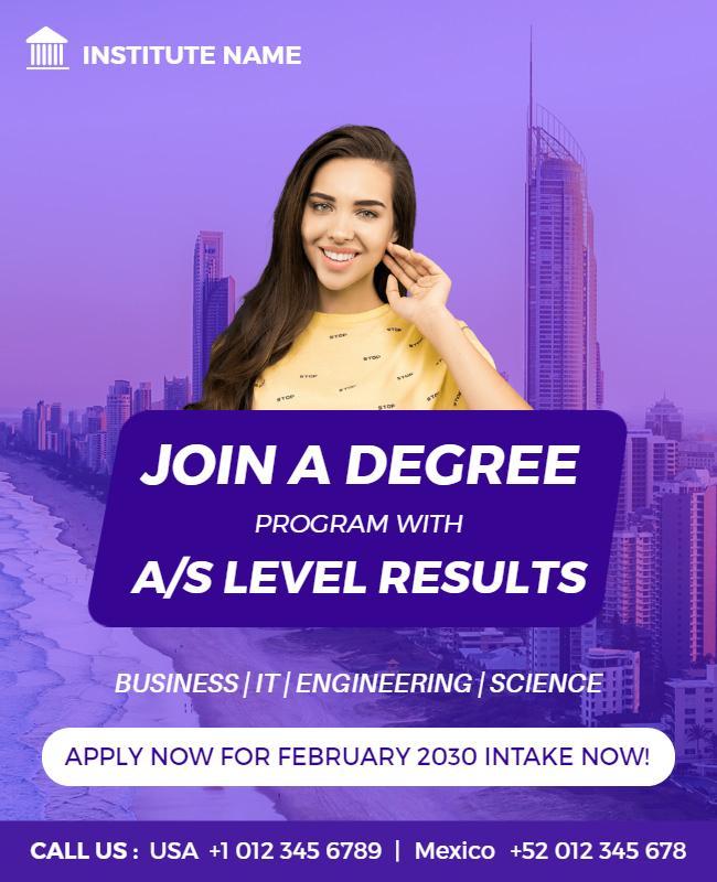 Bold Purple Education Degree Enrollment Poster Template