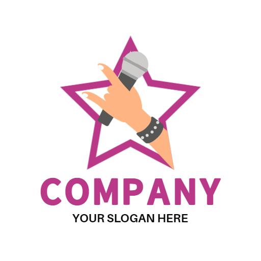 Bold Purple Hand Signal with Microphone for Rapper Logo Template