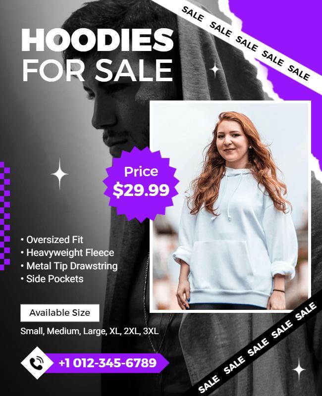 Bold Purple Hoodie Sale Promotional Poster Template
