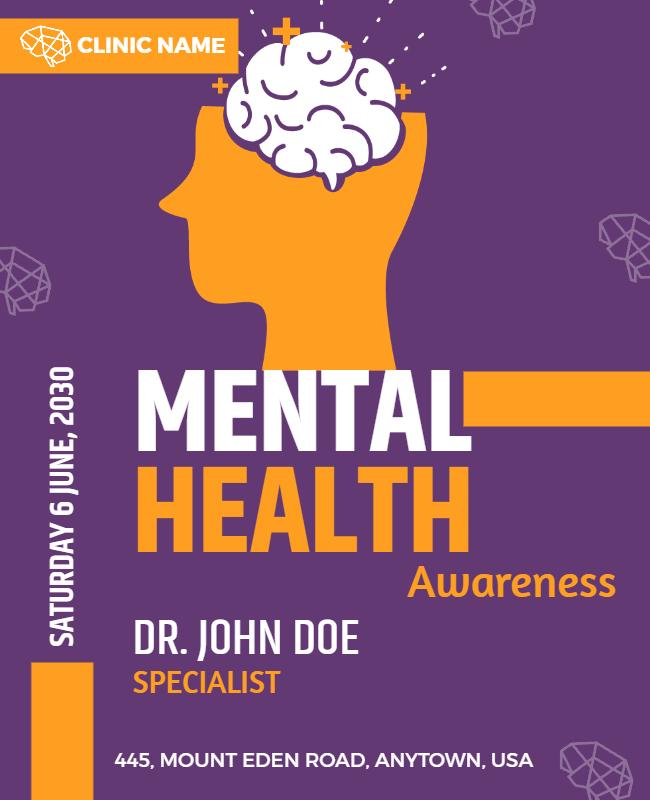 Bold Purple Mental Health Awareness Event Poster Template
