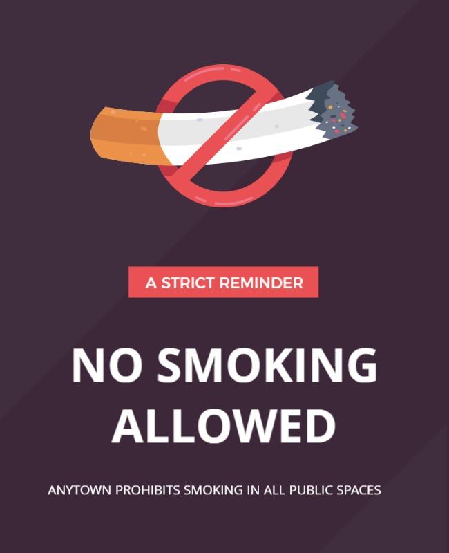 Bold Purple No Smoking Prohibition Reminder Poster Template