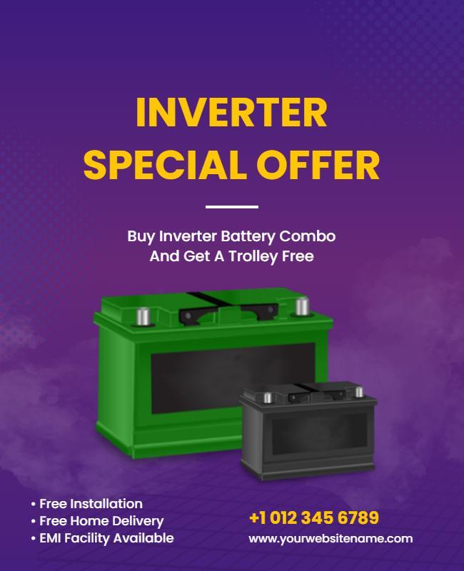 Bold Purple Promotional Inverter Battery Offer Poster Template