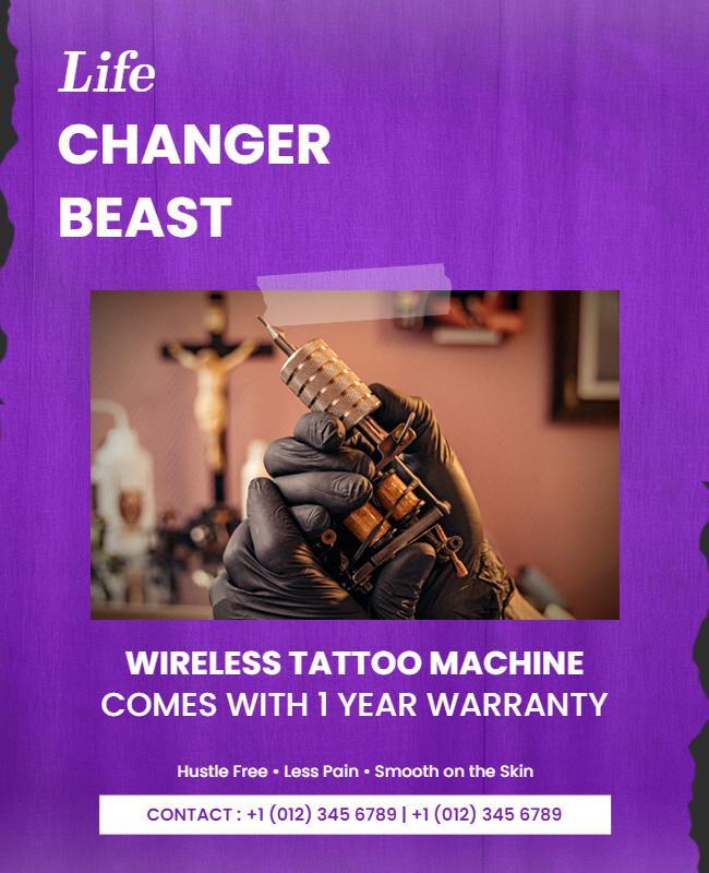 Bold Purple Wireless Tattoo Machine Promotion Poster Template