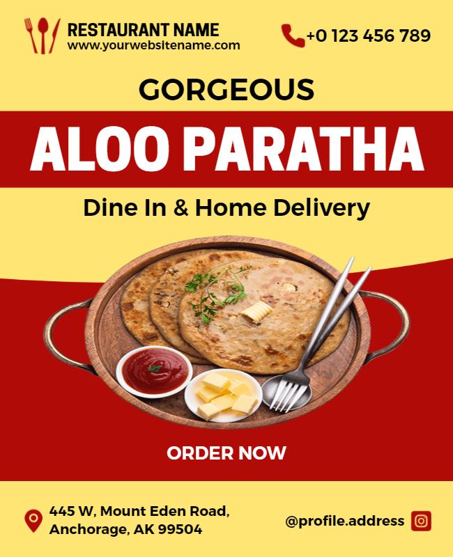 Bold Red Aloo Paratha Home Delivery Poster Template