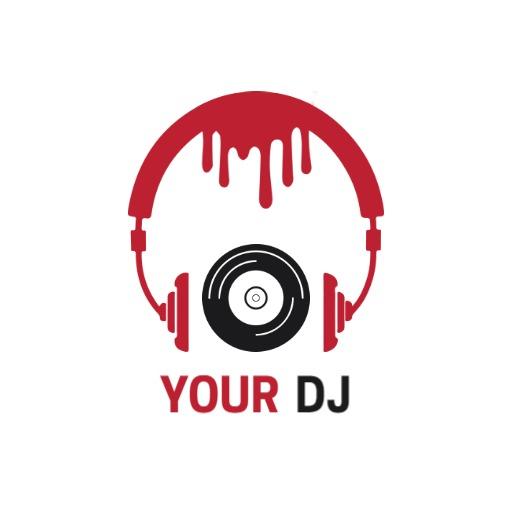 Bold Red and Black DJ Logo with Cool Headphones Design Logo Template