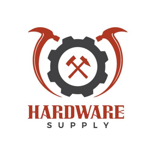 Bold Red and Black Gear Design for Hardware Supply Logo Template