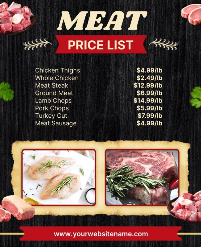 Bold Red and Black Meat Shop Price List Poster Template
