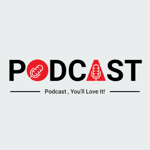 Bold Red and Black Microphone Design for Podcasting Logo Template