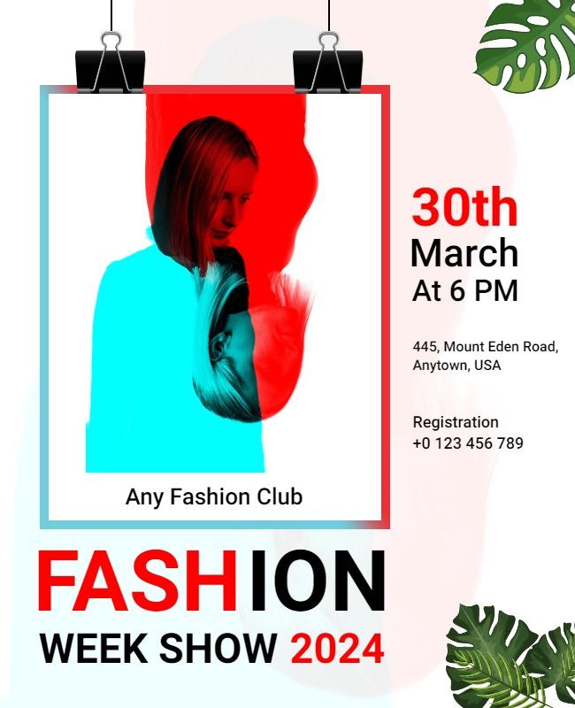 Bold Red and Blue Fashion Week Show Flyer Template