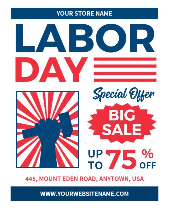 Bold Red and Blue Labor Day Special Offer Poster Template