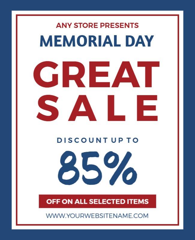 Bold Red and Blue Memorial Day Sale Discount Poster Template