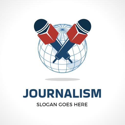 Bold Red and Blue Microphone Symbolizing Journalism Logo Template